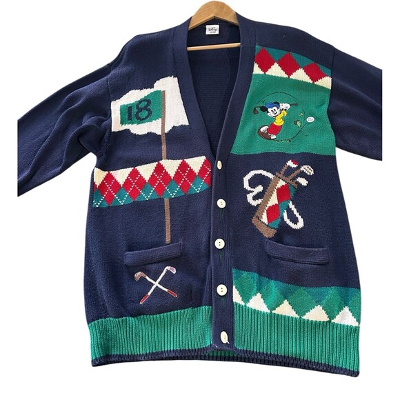 Disney Mickey VTG Green/Blue Mens Golf Cardigan Sweater XL? SEE MEASUREMENTS - Picture 6 of 12